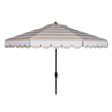 Safavieh 9 ft. Maui Single Scallop Striped Crank Push Button Tilt Umbrella; Beige & White PAT8011A